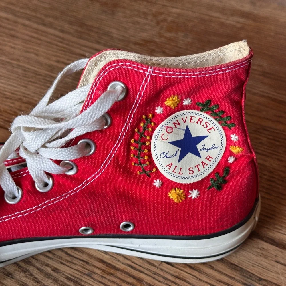One-of-a-Kind Hand-Stitched Embroidered Converse Sneakers Women’s 10, Men’s 8 - Picture 14 of 15